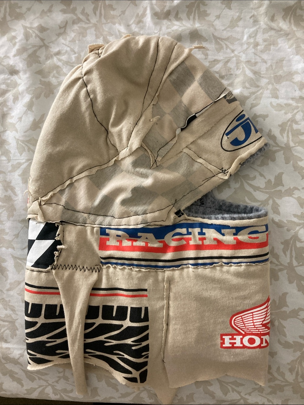 Beige Racing Quilted Face Mask Hood with Honda Logo